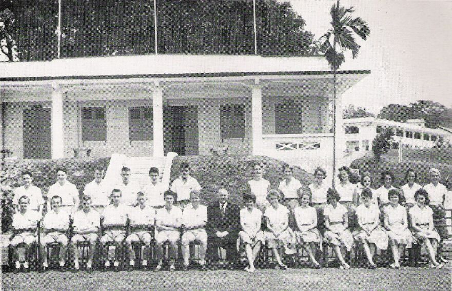 Alexandra Secondary Modern School, Singapore.  Head Teacher with School Prefects, 1960 -1961