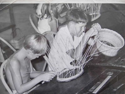 From left to right, Leonard and myself Kevin weaving baskets.
