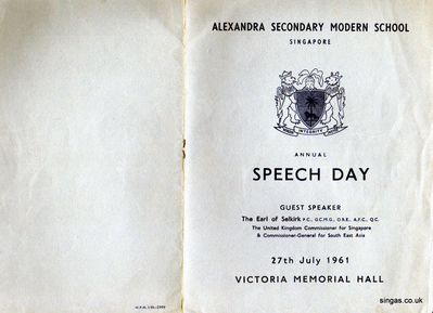 1961 Speech Day Programme Cover
Alexandra SM School 1961 Speech Day Programme.  Keith's late mother was the School Secretary working for the Headmaster, John MacFarlane.
Keywords: Alexandra SM School;1961;John MacFarlane;Speech Day;ASM