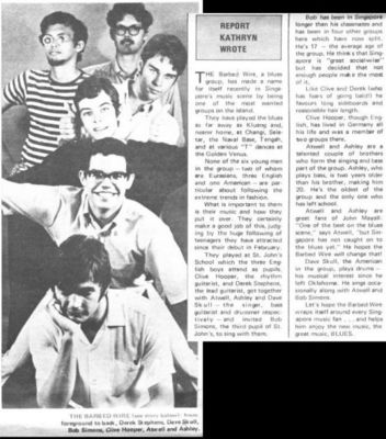 Barbed Wire - Interviewed by Kathryn Bird
Barbed Wire
Interviewed by Kathryn Bird.  This article appeared in the Fanfare on 20th June 1969
Keywords: Barbed Wire;Kathryn Bird;Fanfare;1969