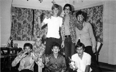 Feet First
 Photo submitted on behalf of Brian Robinson of the band Feet First, taken early in 1967 after a gig in Johore Bahru.


Front row, l to r: Mike Smith, Tom (?), Phil Hanks, Mike Bedlow.

Standing back, l to r: Brian Robinson, Pete Coleman, Tat (?)
Back to the top
Keywords: Feet First;1967;Mike Smith;Phil Hanks;Mike Bedlow;Brian Robinson;Pete Coleman