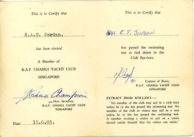 RAF Changi Yacht Club Membership Card
Keywords: RAF Changi;Yacht