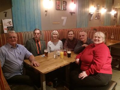 Impromptu Fife Reunion 12-01-2018
Impromptu Fife reunion in the Seven Kings, Dunfermline on January 12th 2019. From left to right, Colin Ritchie Anderson, Tony Taucher, Lynne Copping, Kim Mason, Jonathan Frost and Deborah Allen. Not in the photo as we met up with him later was Peter Coleman. It was lovely to meet up.
Keywords: Colin Ritchie Anderson;Tony Taucher;Lynne Copping;Kim Mason;Jonathan Frost;Deborah Allen