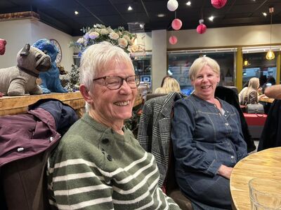 Mini Reunion - Newcastle 11th October 2025
Mandy Edwards and Kathy Robertson at the restaurant. photo by Hilary Youngman. 
Keywords: Newcastle;Reunion;2025;Hilary Youngman