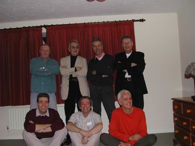 The 'N Set' as they were known in 1968 - Same line-up 2002
Front L-R John (Sambo) McCleod, John Webb, Dave Burnage. Back L-R Ralph Mayers, Bob Hide, Bob Simons, Alan Evens
Keywords: John (Sambo) McCleod;John Webb;Dave Burnage;Ralph Mayers;Bob Hide;Bob Simons;Alan Evens;St. Johns