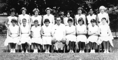 RAF Changi Girls 1959
 (from old memory...top left to right)  Denise Walker - ? - ? - ? - Angela Erwin? - ? - ? ?
(front row left to right) ? Springer - Ann Ramsey - ? - ? - Mr Shilton? - ? - ? - ? - ?
Keywords: RAF Changi;1959;Denise Walker;Ann Ramsey;Mr Shilton