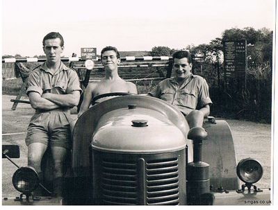 Bomb Dump Tractor Drivers. LACs Clive Marshall, Derek (Swede) Cotton & Ron Partridge
Keywords: Clive Marshall;Derek Cotton;Ron Partridge;Alan Mudge;RAF;Tengah;Tractor;Bomb Dump