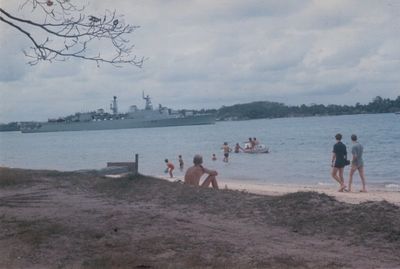 The beach at RAF Changi
The beach at RAF Changi with HMS London and Malaya in the background
Keywords: RAF Changi;HMS London;beach