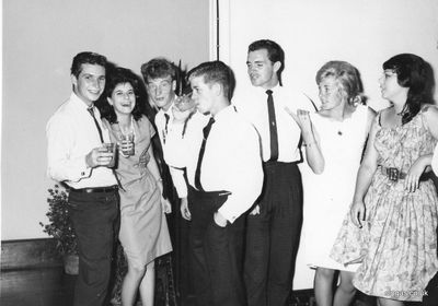 Our 'going home party' in November 1963
These were taken at our 'going home party' in November 1963 -  the night of Kennedy's shooting.  I am on the left with the pretty girl, mind all the girls are pretty.
Keywords: Michael Arnold;1963;going home party