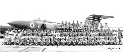 60 Squadron members taken in 1968
60 Squadron members taken in 1968 before the squadron was disbanded in April. I am the tall blond lad with gasses under the leading edge of the tail plane. The lad with his head on the RADAR Nose Cone is Ric Weaves, next but one to the right is Peter Kay, next right is Keith Marshall, and next to him in the back row is Nick Armstrong. These lads were with me at Butterworth.
Keywords: Bron Worsnipe;RAF Tengah;60 Squadron;Ric Weaves;Peter Kay;Keith Marshall;Nick Armstrong;Butterworth;1968