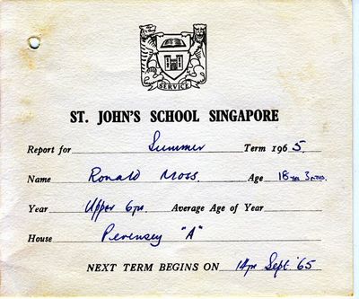  The cover of my last school report from St Johnâ€™s School
Keywords: St Johnâ€™s School;Ron Moss