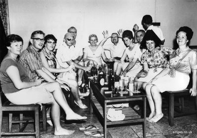 Tanglin Sgts & WO's Mess 1967
Our Mums and Dads at a "Shipwrecked party" held at Tanglin Sgts & WO's Mess 1967 My friends Mum and Dad Mr and Mrs Carden-Horton first on the left, My parents - Mabs Fisher and Eric Fisher, Mr and Mrs Wittern, I am afraid that the faces are familiar (all neighbours from Demsey Road) but the names escape me
Keywords: Heather Fisher;Sgts & WO&#039;1967;Tanglin;Demsey Road