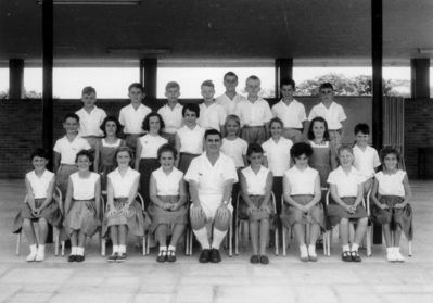 Class 17 at Alexandra Junior School
Class 17 at Alexandra Junior School probably taken in July 1964.  The Teacher was Mr. O'Leary.  David Vickers is 1st left middle row.  He identifies Heather Teeling, middle row 2nd left and Janet Catterson, middle row 3rd left.
Keywords: Alexandra Junior;1964;Mr. O&#039;Leary;David Vickers;Heather Teeling;Janet Catterson