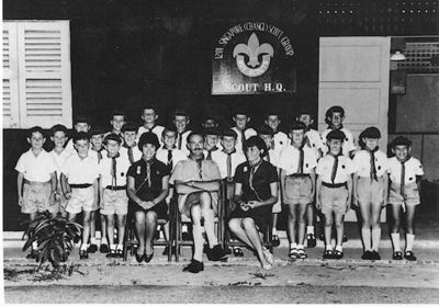 Singapore (Changi) Scout Group
Andrew Barnes has sent this photo, taken 1965-66.  Again if you recognise yourself, then please get in touch.

Irene Lane has contacted the site to say that she is the Cub Scout Leader on the right.  She was in her teens then and known as 'Raksha' mother wolf.  Also in the photo is her younger brother Derek Lane who is third from right.

Ellen Harding wrote in the Guest Book that "The Scout Master is my Dad John William Harding and the Scout top right is my brother Colin."

Simon McMahon has said that
"I am standing at the back, directly behind the female scout leader on the left.  Michael Stamford to the left of me.  Simon Smith far left.  Malcolm Stamford third from left.  Robert Wood far right"
Keywords: RAF Changi;Andrew Barnes;Scout Group;1965;Irene Lane;John William Harding