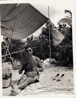 my dad - chilling out at Changi Beach
1957 - we loved Changi Beach. 
