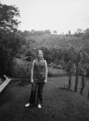 Me in the garden at Island View wearing Batik Trouser Suit ! - 1970
