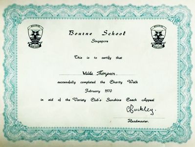 My Certificate - The Big Walk - Bourne School Feb. 1970
