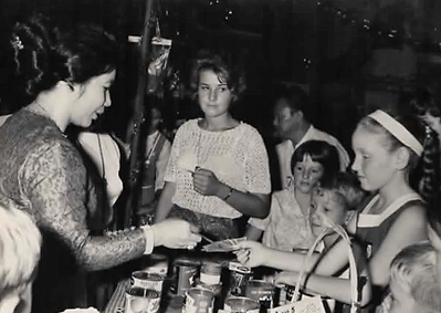 The First Lady of Singapore Playing Cards at Wessex School with my Sister
