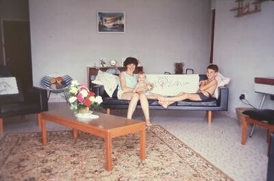 Dave Moffett (right) relaxing on sofa with my mum Mae Moffett and brother Chris Moffett, in our flat at Pacific Mansions
Keywords: David Moffett;Christopher Moffett;Mae Moffett; Pacific Mansions; 1967