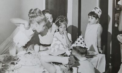 My sister Gill’s 6th or 7th birthday party: L-R: Unknown, Dave Moffett, Unknown, Gill Moffett
Keywords: David Moffett; Gillian Moffett; Twins; Birthdays