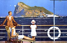 A poster depicting a liner passing Gibraltar.  This is eactly what it was like.
