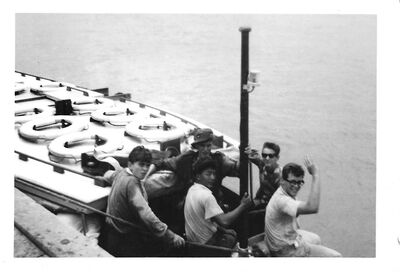 Launch to Pulau Tekong Nov 10 1962
From Left - William Goddard, Chris Lockwood, Dav Myers
From Right - Ian McFarlane, Gordon Lowe
