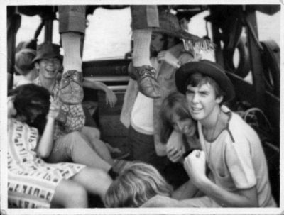 Boat trip to the islands south of Blakang Mati.
Joanne, Peter Edwick (lived on Sussex Estate), unknown, Bill Carol (Australian and great friend of Pete Butterworth) and Bill's girlfriend Lynne.  Head is that of Eddy and the feet belong to Michael Marsden.
Keywords: Michael Marsden;Peter Edwick;Sussex Estate;Pete Butterworth