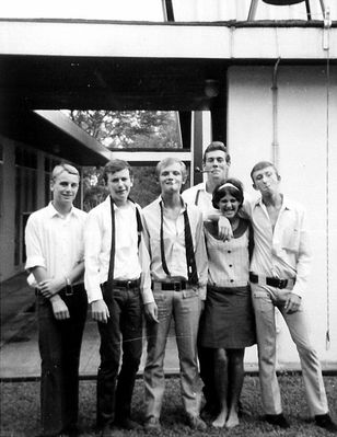 This is of St. John's Church choir!! or at least the part that consisted of boarders.
From L to R: Charlie Else, Myself, Jai Matthews, Mike Scott, Linda Fowley and George Knibb.
This photo was taken after choir practice.
Keywords: St. Johns;Stuart McArthur;Charlie Else;Jai Matthews;Mike Scott;Linda Fowley;George Knibb