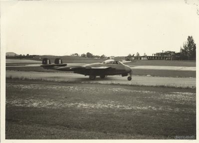 60 Sqdn Venom taxiing past Learoyd Block
Keywords: RAF Tengah;Bill Gall;60 Sqdn;Venom;Learoyd Block