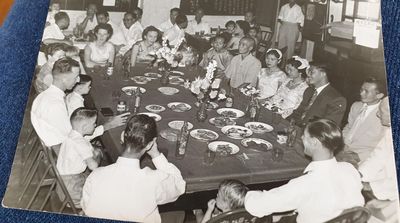 Our Amah's wedding in Malaya. Early 60s. I am next to my mum at the end of the table behind the flowers.
Keywords: Patricia Lovelock