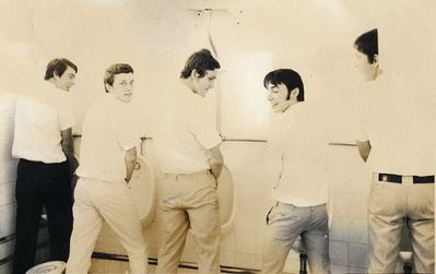 Boys Toilets under the Science Block early 1968
Left to Right - Sambo McCleod, Ralph Meyers, Dave Burnage, John Webb and Dave Pennington
Keywords: 1968;St. Johns;Sambo McCleod;Ralph Meyers;Dave Burnage;John Webb;Dave Pennington