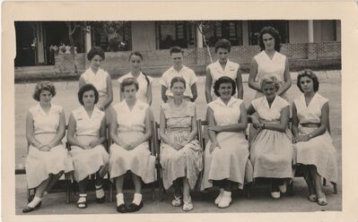 Class Photo 6th Form RAF Changi Grammar School 1958-59
A photo of the 1958/59 6th form of RAF Changi Grammar School. I am interested to hear if anybody recognises any of the girls in the photo. The boy is me. 
Keywords: 6th Form;RAF Changi;Grammar School;1958-59;Ed Dyson