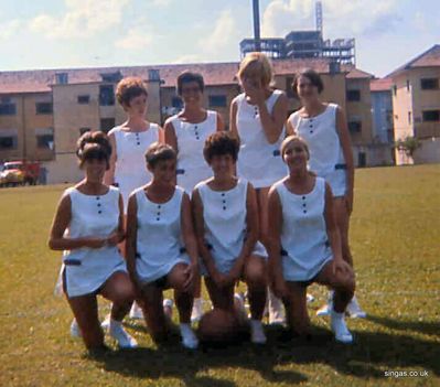 Dakotas
Mums Netball team the Dakotas.  Netball amongst the wives was very popular.  Louise Manning is front row far right. Phyllis Kieft is second from left on back row.
Keywords: Dakotas;Louise Manning;Phyllis Kieft