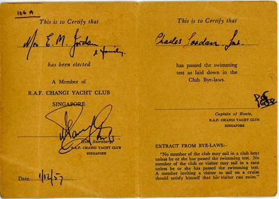 RAF Changi Yacht Club Membership Card
Keywords: RAF Changi;Yacht