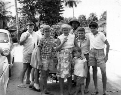 Ice cream man at Pasir Panjang Flats
Ice cream man at Pasir Panjang Flats. Names, front right to left. Chris Dawson, David Roberts, Sandra Dawson, baby brother Dawson and Brian Green
Keywords: Pasir Panjang Flats;Chris Dawson;David Roberts;Sandra Dawson;Brian Green