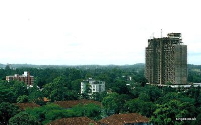 Looking north from Orchard Road
Orange Grove Road area where the Shangri-la Hotel is under construction.  Bottom left is the Ladyhill Hotel.
Keywords: Scott Horton;Orchard Road;Orange Grove Road;Shangri-la Hotel;Ladyhill Hotel