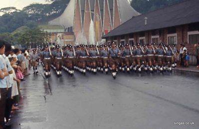 National Day.  August 1968
National Day again, this time members of the Singapore police, note the National Theatre in the background.
Keywords: National Day;1968