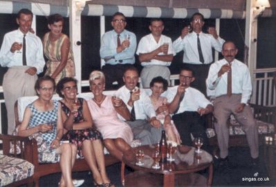 Party Dockyard Club Singapore May 66
Party Dockyard Club Singapore May 66

Left to right front â€“ Flo Slora, Agnes Blyth, Sheila Henry, Bob Blyth, Jessie Birnie?, Jim Birnie, ?  At the back Left to right â€“ Jim Henry, Doris, ?, ?, ?
Keywords: Dockyard Club;1966;Flo Slora;Agnes Blyth;Sheila Henry;Bob Blyth;Jessie Birnie;Jim Birnie;Jim Henry