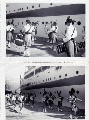 Two pictures of the RAF Pipe Band seeing off the Navasa
Two pictures of the RAF Pipe Band seeing off the Navasa
Keywords: RAF Pipe Band;Navasa