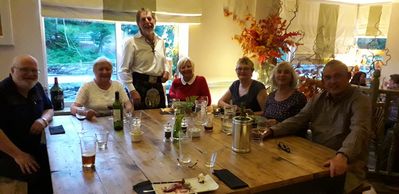 The Inn On The Tay
Saturday night dinner.  L to R. Tom O'Brien, Lynn McWilliam, Tony Toucher, Hilary Youngman, Diane Tolhurst, Lynne Copping and Mike Bullock.
