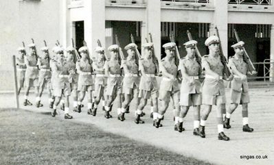 HMS Ceylon's RM Detachment in HMS Terror 1952
HMS Ceylon's RM Detachment in HMS Terror 1952. Crosbie 5th from the rear left of Drill Sgt.
Keywords: Thomas Crosbie;HMS Ceylon;HMS Terror;1952