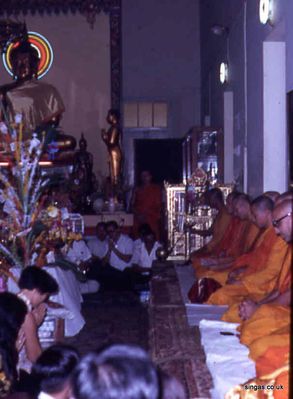 Vesak
Inside a Buddhist temple during Vesak day.  This was similar to our own Harvest Festival.  We were invited by our Chinese Amah and allowed in by the Monks to watch.
Keywords: Vesak;temple;Buddhist;Monks