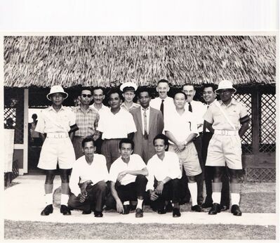 1963 involved in building a classroom
In this photo my father, Billy Ferguson (possibly called Paddy sometimes as we are from Northern Ireland) â€“ he is standing centre of the back row wearing the white cap
Keywords: Edward Ferguson;RAF Changi;1963