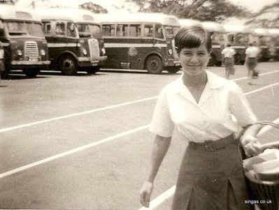 Wendy Gummer
Thanks to Julie Mitchell for this photo of her friend Wendy Gummer outside Bourne School in 1968, with the Changi Bus Co. buses lined up in the background waiting to ferry pupils.
Keywords: Bourne School;Wendy Gummer;1968;Changi Bus;Julie Mitchell