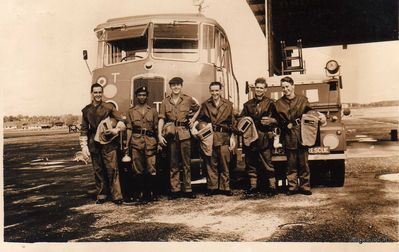 RAF Tengah - duty fire crash crew on the old Jap strip.
Duty fire crash crew on the old Jap strip I am on the left of the picture
Keywords: RAF Tengah;Ron Brown