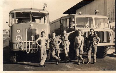 On crash duties at RAF Tengah
On crash duty at Tengah L/R Mike Hares, Ron Brown, Don Barnet, "Tex" O'Neil Unknown
Keywords: On Crash Duty;RAF Tengah;Mike Hares;Ron Brown;Don Barnet;"Tex" O&#039;Neil