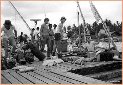 Field Trip to Pulau Tioman â€“ July 1967
St. Johnâ€™s Upper Sixth Geography Field Trip to Pulau Tioman â€“ July 1967 â€“ setting sail from Mersing (L â€“ R) Charles â€˜Spudâ€™ Leavey, ????, Keith Dear, Ken Wildon
Keywords: Pulau Tioman;St. Johns;1967