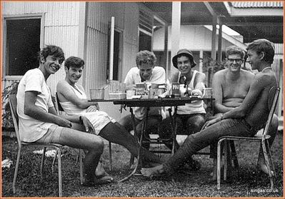 Field Trip to Pulau Tioman â€“ July 1967
Back from Kajang after being lost for three days. (L â€“ R) Charles â€˜Spudâ€™ Leavey, George Paul, Ken Wildon, Keith Dear, Keith â€˜Ramrodâ€™ Gordon and Willy Taylor (who passed away 4-10-06)
Keywords: Pulau Tioman;Field Trip;Keith Dear;Willy Taylor;1967