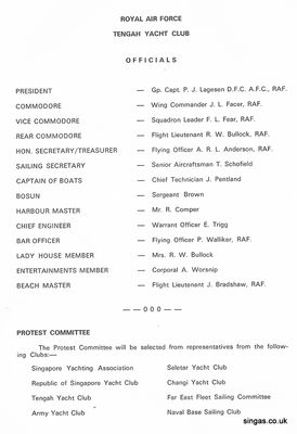 Annual Regatta programme.
Taken from the 21 January 1968 Annual Regatta programme.
Keywords: Annual Regatta programme;Bron Worsnipe;RAF Tengah;TYC