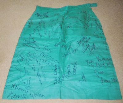  St Johns school skirt
My friend Ann Brading sent me a photo of her St Johns school skirt, signed by her friends on her last day of term. Interesting to see the names, I am still in contact with one of them, maybe others will spot names that they know.
Keywords: St Johns;school;skirt;Ann Brading
